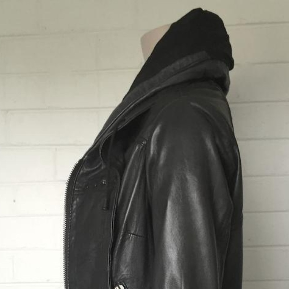 All Saints Black Leather Zip-Up Jacket - Picture 4 of 8